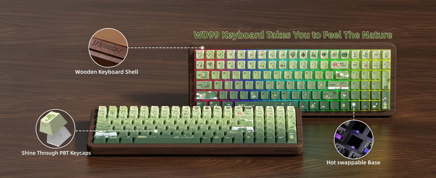 98% Wood Creamy Keyboard with Number Pad, Wireless Frog Keyboard Mechanical Gaming Keyboard