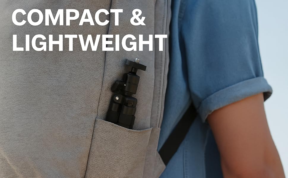 Trípode compacto y ligero dentro de una mochila, ideal para viajar y crear contenido