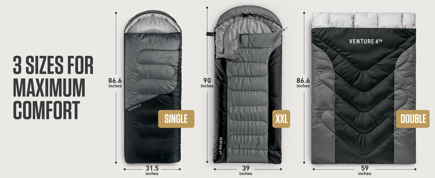 Single, XXL and Double Sleeping Bags for Summer and 3-Season