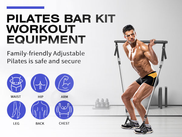 pilates bar kit with resistance bands ,black workout equipment , home fitness , pilates 