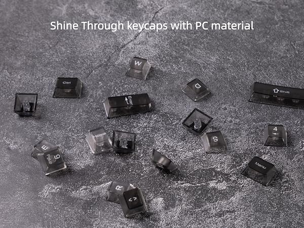 Gradient Grey Translucent keycaps,Shine Through Keyboard keycaps 60 75 100%,Frosted Key caps Set