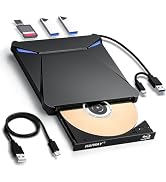 Haiway 5 in 1 External Blu-ray Burner Drive, USB 3.0 &amp; Type-C DVD/CD/Blu ray Burner Writer with S...