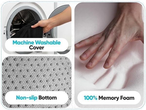 Seat cushion features removable cover and is breathable, machine washable. perfect for driving