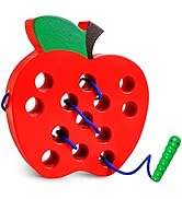 Lacing Toys for Toddlers - Wooden Lacing Apple Threading Toy, Shape Puzzle Fun Travel Game for Mo...