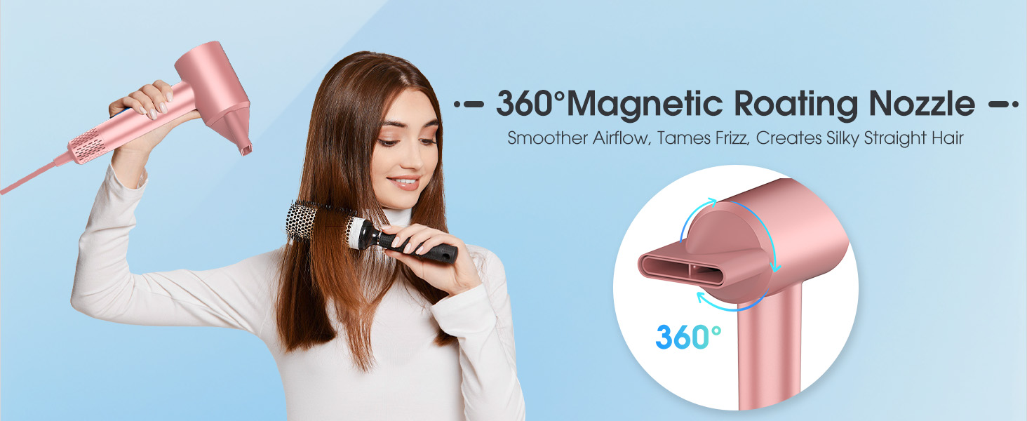Plasma HairDryer 360°Magnetic Roating Nozzle Hair Dryer, Fast Drying Blow Dryer for Home or Travel