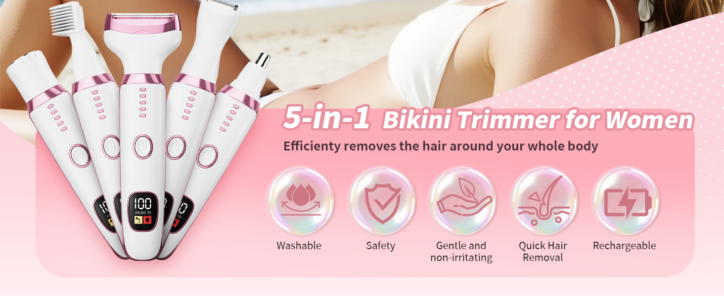 Electric Razors Bikini Trimmer Women Shaver Shaving Waterproof Rechargeable Pubic Hair Arm Legs Body