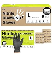 Super+ Disposable Nitrile Gloves, 8 Mil Diamond Powder-Free Latex-Free Food Safe Chemical Resista...