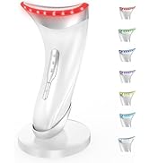 7 Color LED Neck Face Massager Red Light Care Beauty Device, Vibration &amp; Heat Facial Sculptor Mas...
