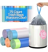 LJIACLEA Bathroom Small Drawstring Trash Bag 2.6 Gallon Random Colored Garbage Bag 75 Count Trash...