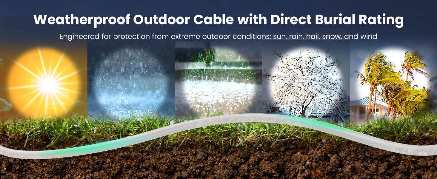 Weatherproof Outdoor Cable with Direct Burial Rating Engineered for protection from extreme outdoor