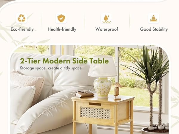 1 drawer and an open shelf on the side table with storage offer lots of space