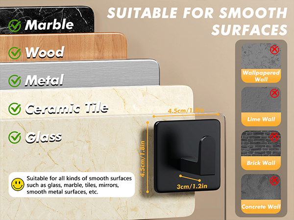 Adhesive hook suitable for smooth surfaces: marble, smooth wood, metal, ceramic tile, glass