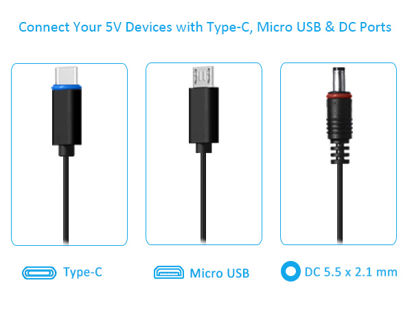 Connect Your 5V camera with Type-C, Micro UsB &amp;amp; DC Ports