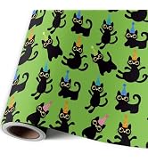 ZDSPIDE Cat Wrapping Paper Roll – Cute Green Birthday Gift Wrap for Kids, Girls &amp; Cat Lovers, Gre...