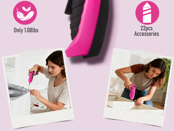 Pink Cordless Electric Screwdriver Set