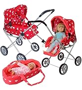Baby Doll Stroller Play Set, 3-in-1 Babydoll Stroller with Removable Bassinet Baby Carriage for D...