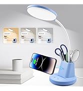 Sailstar Blue Desk Lamp, Small Desk Lamp with Pen Holder, Wireless Charger LED Desk Lamps for Hom...