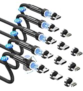 Magnetic Charging Cable [5-Pack,3/3/6/10/10FT] 3 in 1 Magnetic Phone Charger 360°&amp;180° Rotating M...