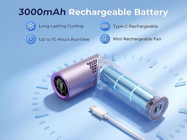rechargeable personal fan with long battery life suitable for outdoor activities and travel use