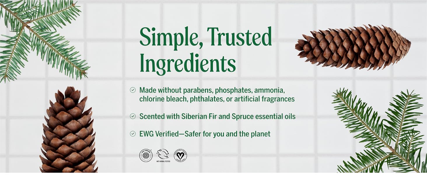 Scented with Siberian fir and spruce essential oils, no synthetic dyes or fragrances