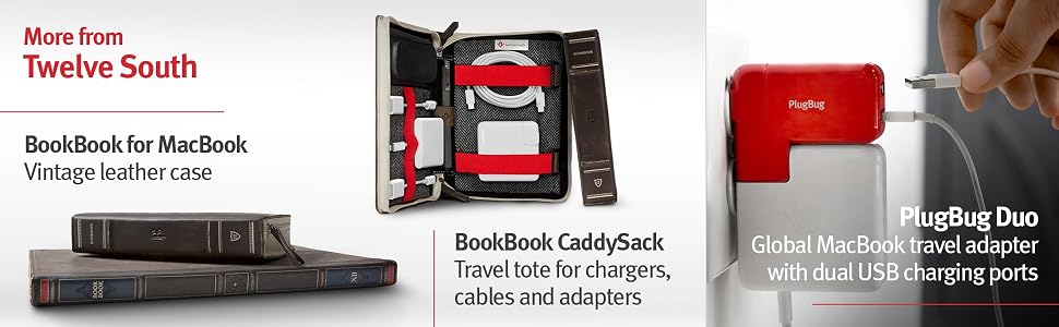 bookbook for macbook, leather case, bookbook caddysack, travel tote, chargers, cables, adapters