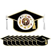 JarThenaAMCS 50 Sheets Graduation Cap Paper Placemat Congrats Grad Hat Place Mat Black Gold Dispo...