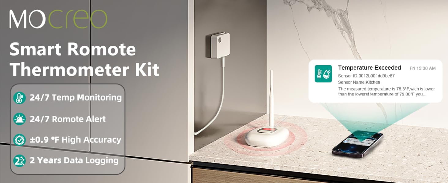 WiFi Thermometer Freezer Alarm Remote Wireless Temperature Sensor for Refrigerator, Freezer