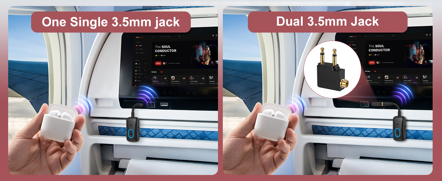 Bluetooth 5.3 Transmitter Receiver, Airplane Headphone Adapter