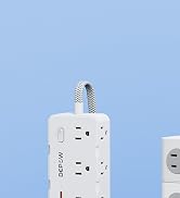 DEPOW Power Strip Surge Protector with 5FT Braided Flat Extension Cord, Wall Mount Charging Stati...