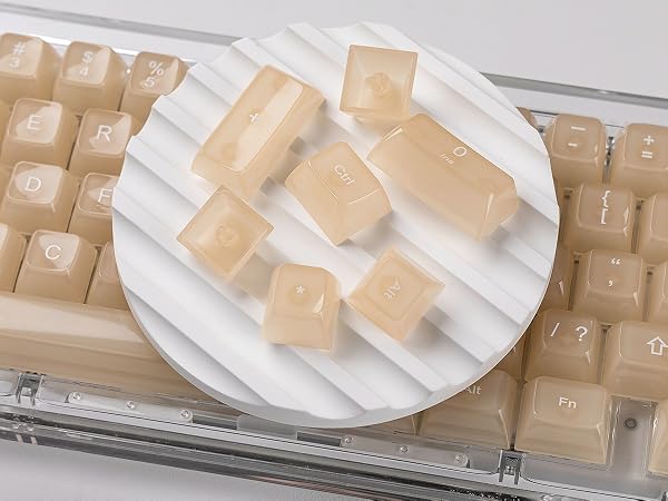 Creamy Khaki Jelly Shine Through Keycaps, Custom Clear Keycaps pbt