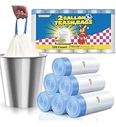 T.FORING 2 Gallon Trash Bags Drawstring 0.96 Mil - 120 Count Small Garbage Bags Unscented,White M...