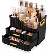 Booklov Large Makeup Organizer for Vanity, Bathroom Countertop, Black | Plastic Cosmetic Display ...