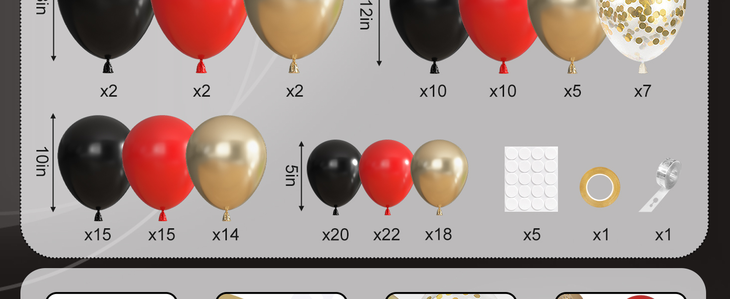 red black and gold balloons