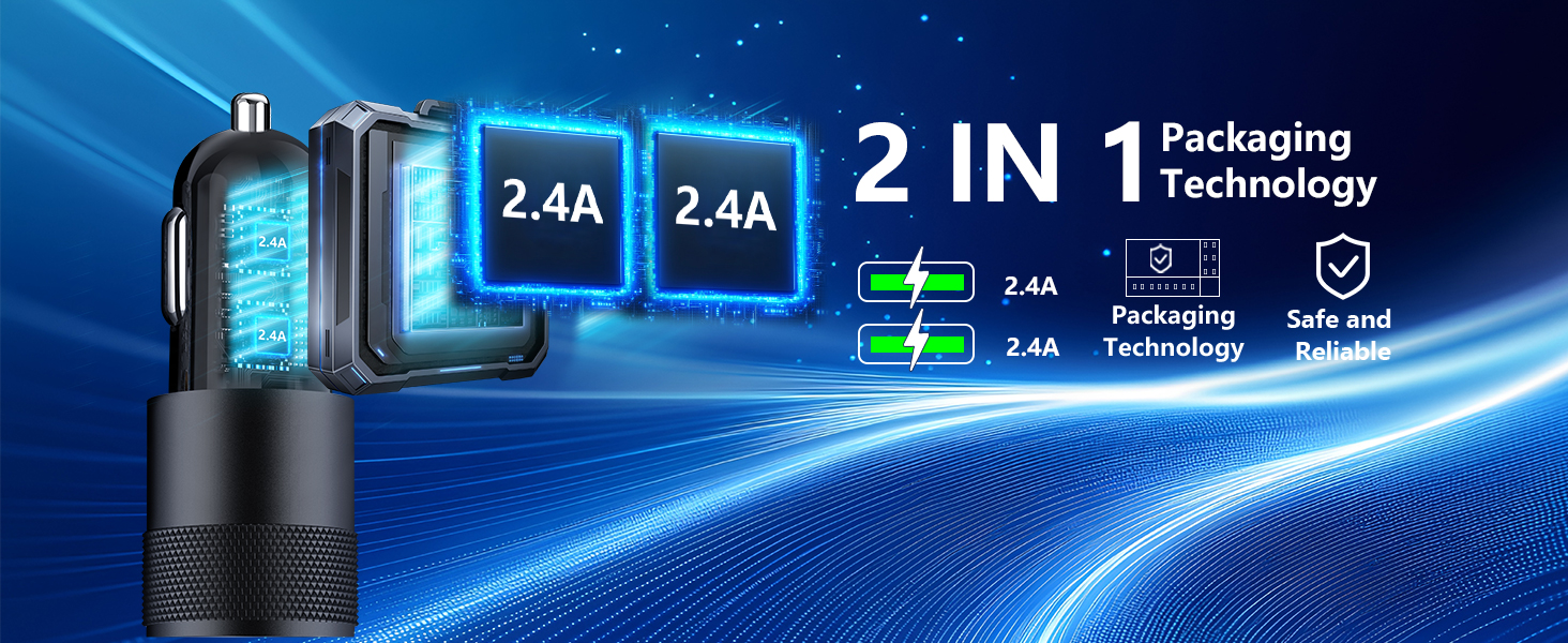MFi Certified 2Pack 4.8A USB Car Power Cigarette Lighter Type-C Car Charger USB-C Carplay Charger