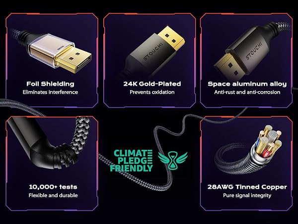 Foil Shielding,Eliminates interference,Gold-Plated, Prevents oxidation;28AWG Copper