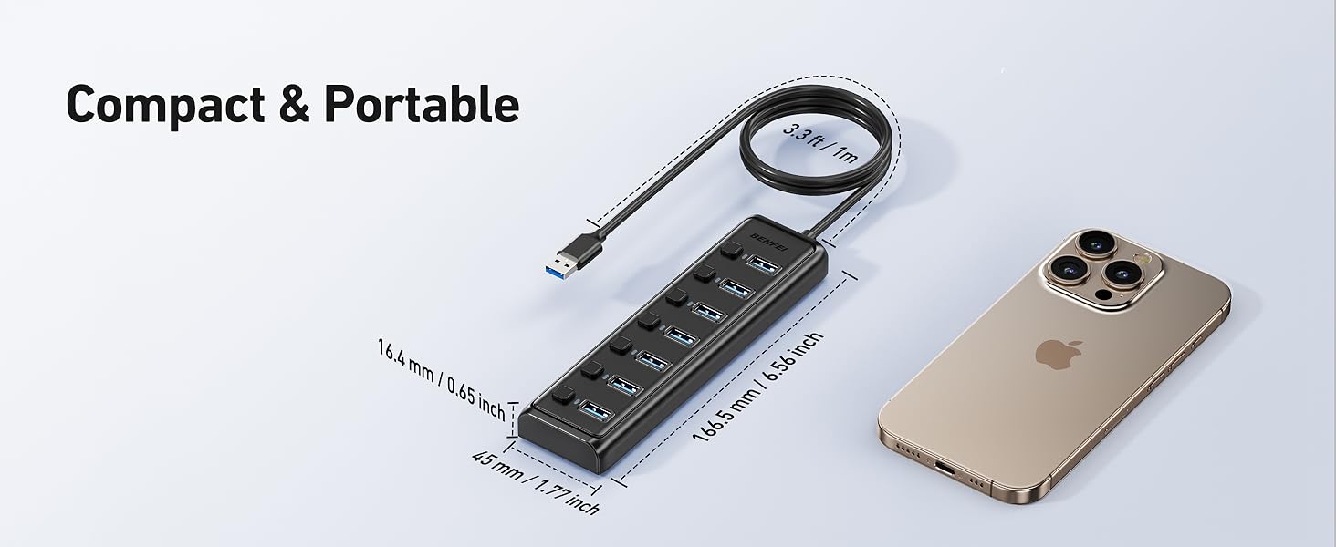 BENFEI USB 3.0 Hub 7-Port, Ultra-Slim Portable USB Splitter with 3.3ft Cable