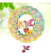 Wind Sculptures - 12 Inches Kinetic Hummingbird Wind Spinners, Reflective Stainless Steel Wind Sp...