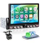 Rimoody Single Din Car Stereo with Wireless CarPlay Android Auto, 7" IPS Touchscreen Car Radio wi...
