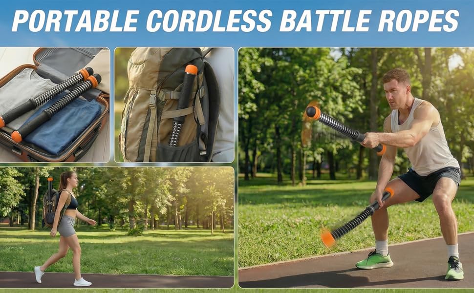 Portable Ropeless Battle Ropes, HIIT &amp;amp; Low Impact Cardio Workouts, Transform into Fitness Cordless