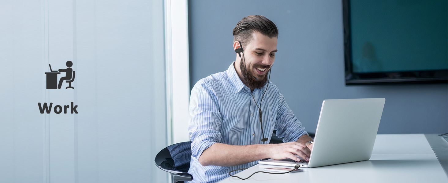 for Work USB-C Earbuds with Wrap Around Ear Hooks and Boom Mic 