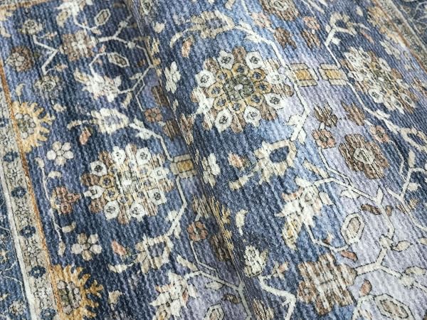Floral Distressed Print Blue Beige Area Runner Rug