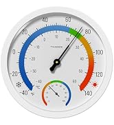 Indoor Outdoor Thermo-Hygrometer, 10 Inch Battery-Free, Dual Dial Large Numbers Analog Wall Therm...