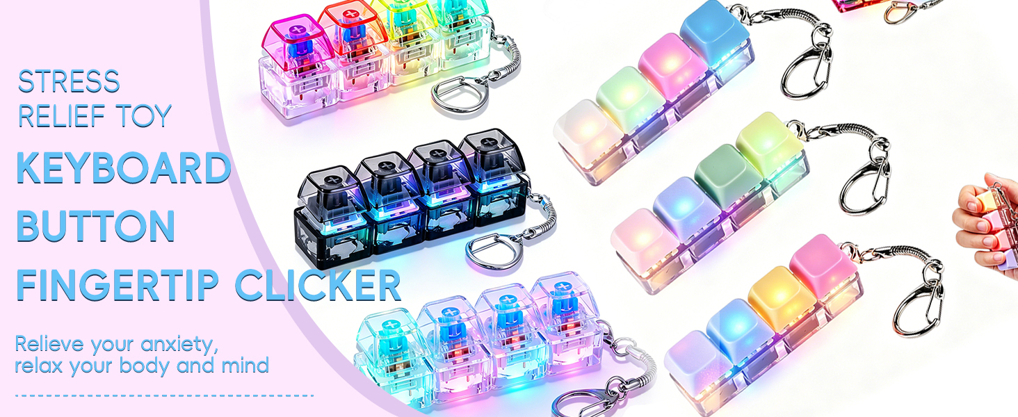 3-Pack Keyboard Fidget Keychain with LED Lights