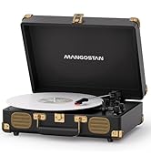 MANGOSTAN Black Vintage Record Player, 3-Speed Bluetooth Suitcase Turntable with Built-in Stereo ...