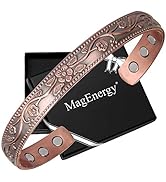 MagEnergy Copper Bracelets for Women, 99.9% Pure Copper Vintage Flower Magnetic Bangle with 3500 ...
