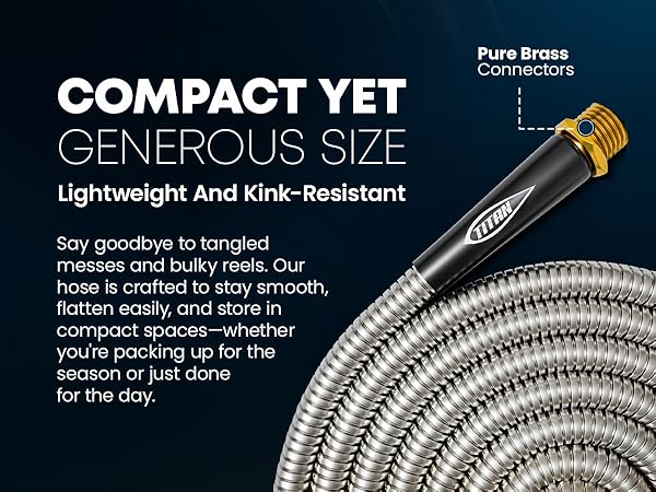 Lightweight durable kink free garden hose metal 304 stainless steel with pure brass fittings
