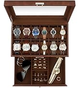 GUKA Watch Box, 12 Slot Watch Case, Watch Cases for men with Real Glass Lid, Synthetic Leather Wa...