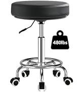 LIMKOMES Adjustable Rolling Stool with Wheels Heavy Duty 480lb Round Rolling Stool with Footrest,...