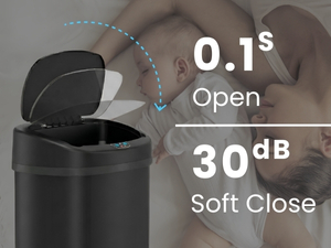 iTouchless sensor trash can with fast-open, silent soft-close lid