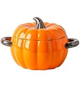 Dutch Pot with Lid, Pumpkin Shaped Ceramic Dessert Bowl, Cute Cushaw Bowl, Pumpkin Shaped Clay Po...